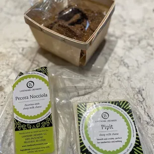 a piece of cake and a package of chocolate