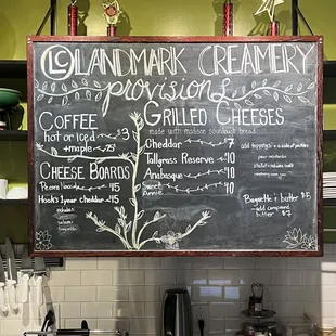 a menu on a chalkboard