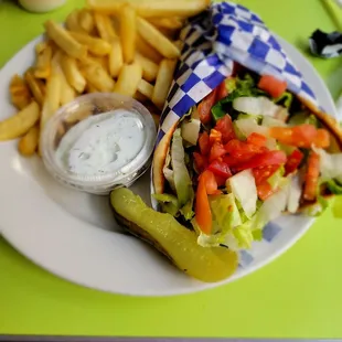 Lamb gyros and fries