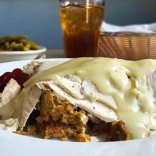 Turkey and dressing choice of two sides.