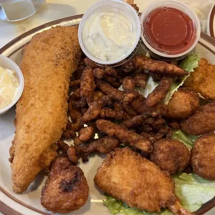 Seriously over cooked seafood platter