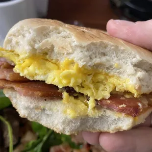 Breakfast sandwich with thick cut bacon cooked perfectly
