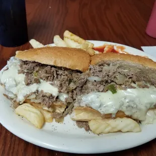 Cheesesteak Sandwich special with fries. May, 2019.