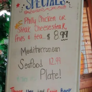 Specials board. May, 2019.