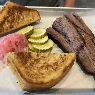 Brisket with sour dough toast points.