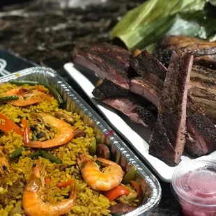 Smoked Brisket and Ribs. Paella!