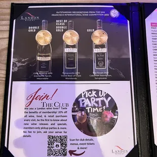 the menu for the party