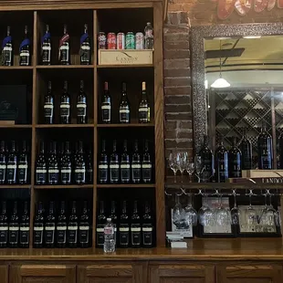 a wall of bottles of wine