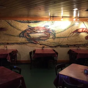 a mural of a shrimp and lobster