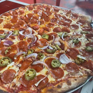 Half pepperoni/pepperoni with onions and jalapeños