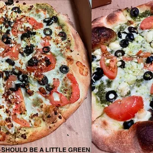 Side by side of Green Stingray pesto pizza now and 1 year ago. I wasted my lunch making this stupid photo because I love this pizza so much!