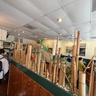 bamboo poles in a restaurant