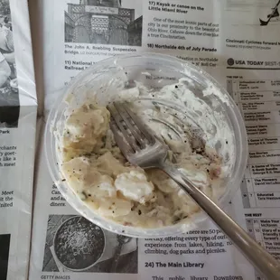Steakhouse potato salad.  Creamy, smoky from the bacon, a little green onion.