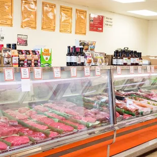 a display case of meats