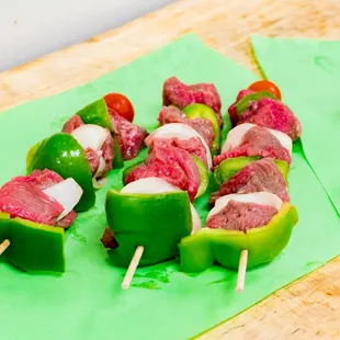 skewers of meat and vegetables