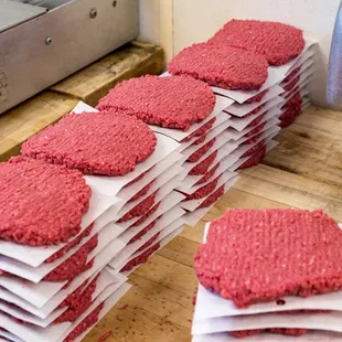 a stack of hamburger patties