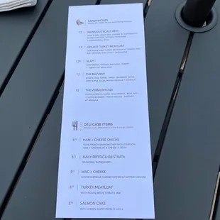 a menu on a table