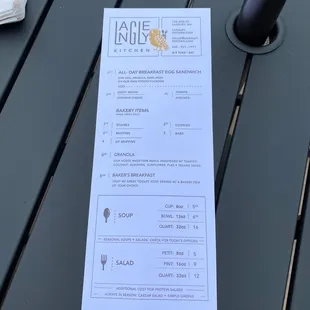 a menu on a table