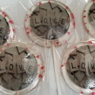 Scrabble Tile Lollipops (Available in lots of flavors with your own image inside!)