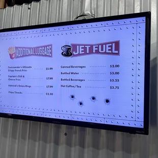 Additional Baggage and Jet Fuel Menu