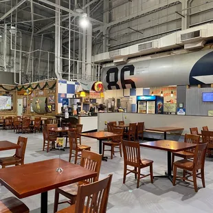 Socially distanced tables sanitized after each use