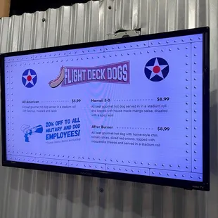 Flight Deck Dogs Menu