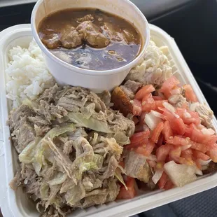 Pastele Stew,Lechon Kawali and Kalua Pork and Cabbage Mix Plate
