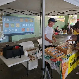 He sells hard. But honestly it is the best butter mochi I've ever had.