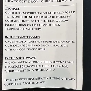 Directions on how best to enjoy Lanikai Mochi