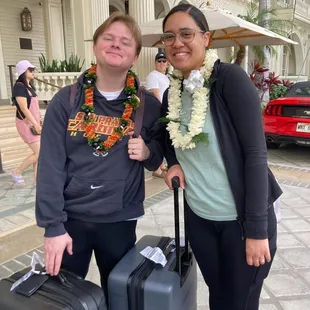 Leis on arrival to newlywed's hotel