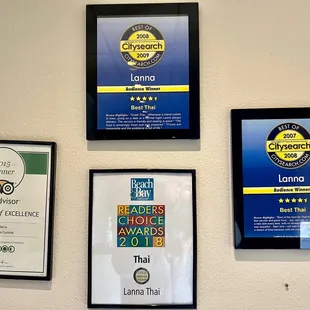 Plaques on the wall.