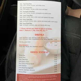 Current menu and prices