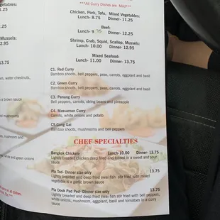 Current menu and prices