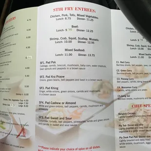 Current menu and prices