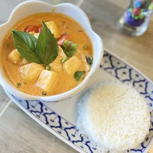 Pineapple curry with white rice.