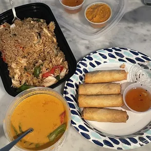 a variety of food items on a table