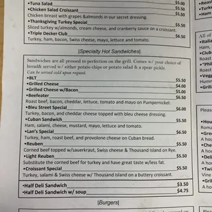 a menu for a restaurant