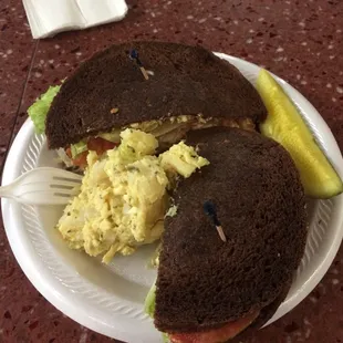 Tuna melt on pumpernickel served with Potato salad.