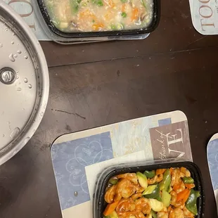 a table with a variety of food items