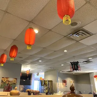 Pretty lanterns hanging from the ceiling
