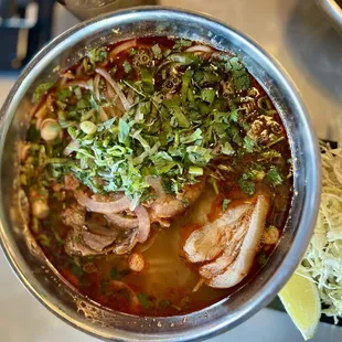 Bun Bo Hue   Spicy Beef Soup with pork leg