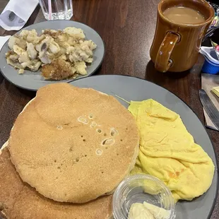 Coffee, pancake platter