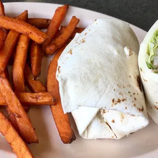Chicken Salad Wrap &amp; Sweet Potato Fries