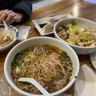 Steamed Pork Dumpling, Beef Hand Made Noodle Soup and Lamb Shaved Noodle Soup