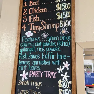 a menu on the wall