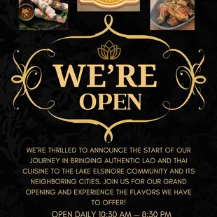 We are now open and thrilled to offer our culinary creations to you. We look forward to your visit!