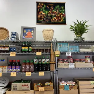 shelves of food and drinks