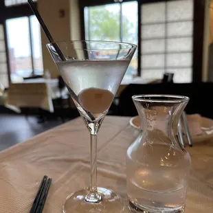 a martini and a glass of water