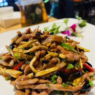 a plate of stir fried noodles