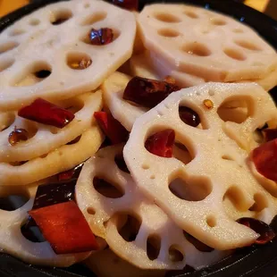Quick fried lotus root ($11), vegan by default. Decent, but not as crispy as I'm used to.